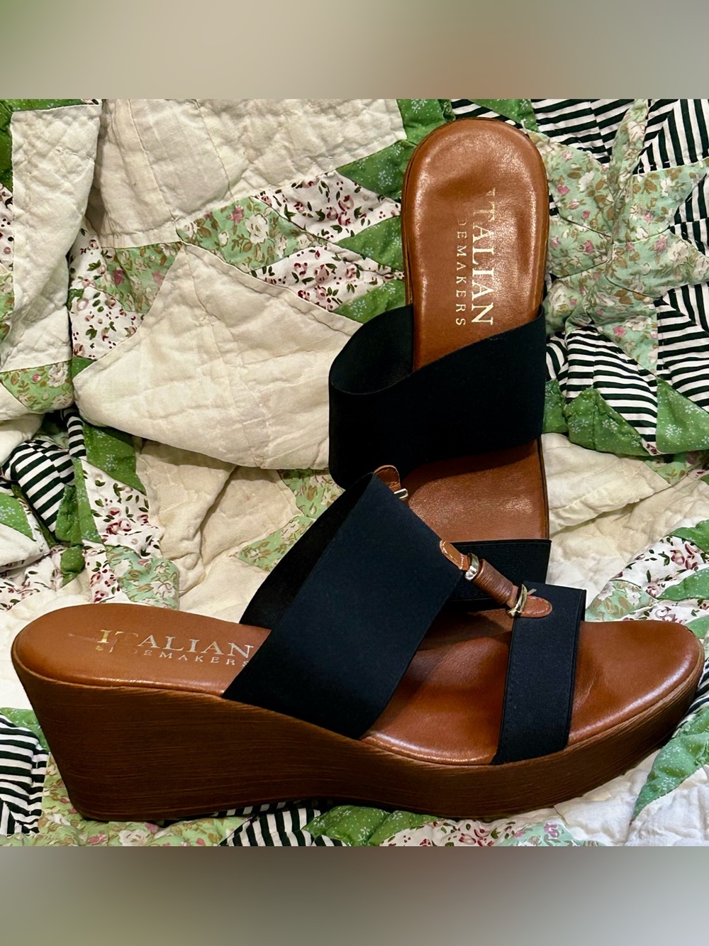 Italian Shoemakers Women's Black Platform Wedge Sandals elastic strap Italy  10